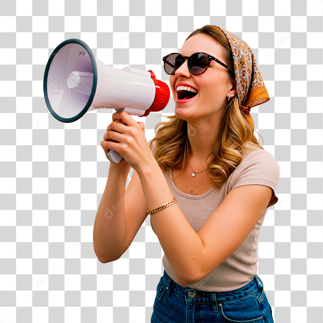 Mulher com Megafone PNG Transparente