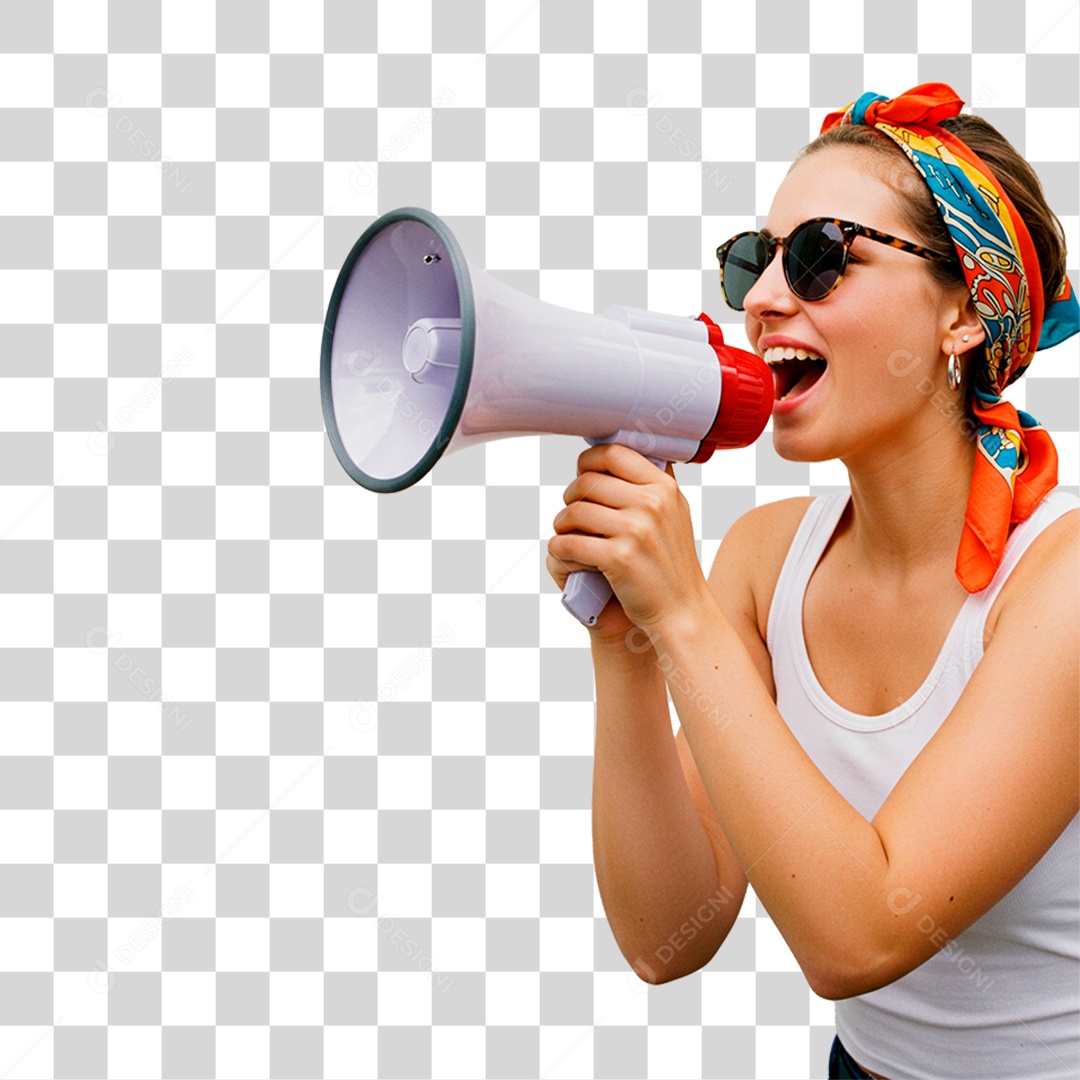 Mulher com Megafone PNG Transparente