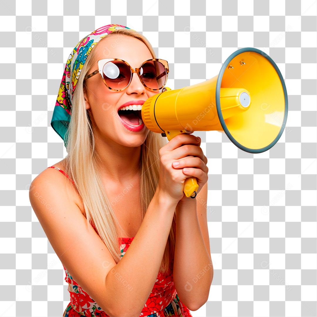 Mulher com Megafone PNG Transparente