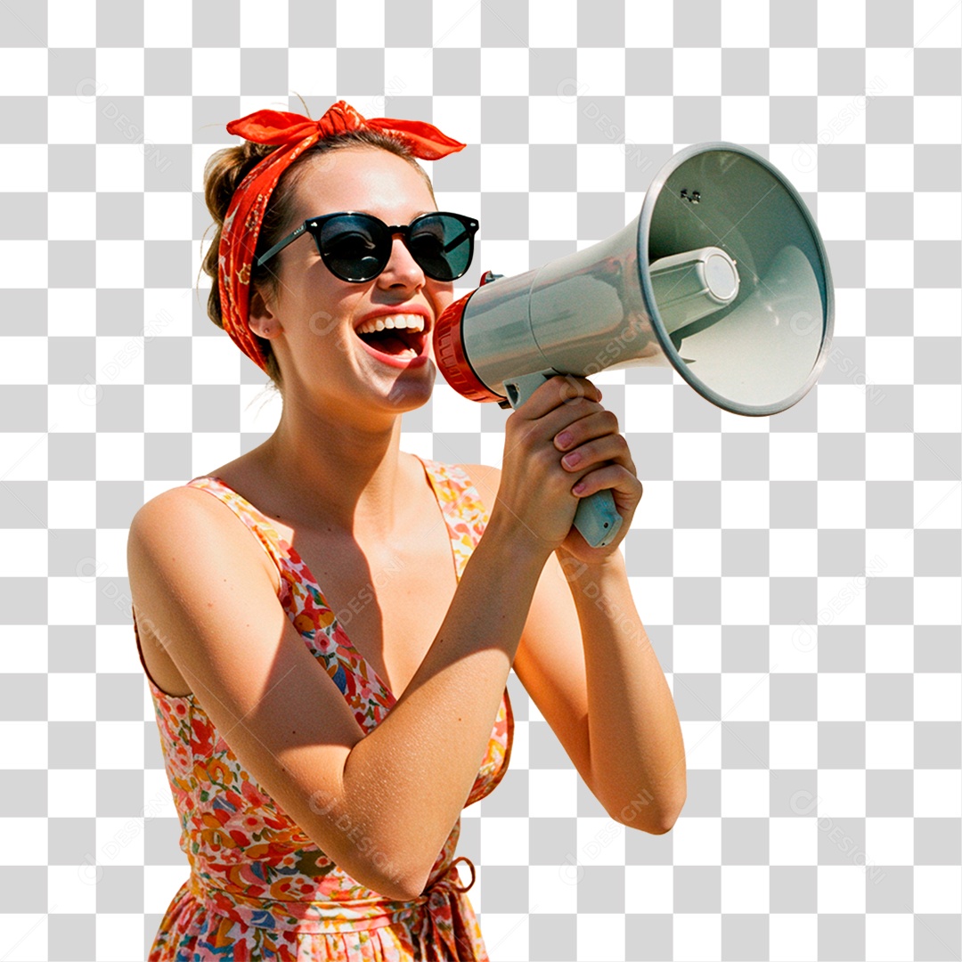 Mulher com Megafone PNG Transparente