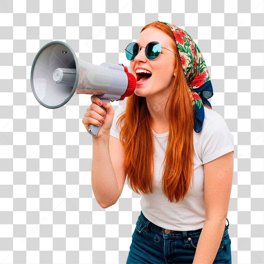 Mulher com Megafone PNG Transparente
