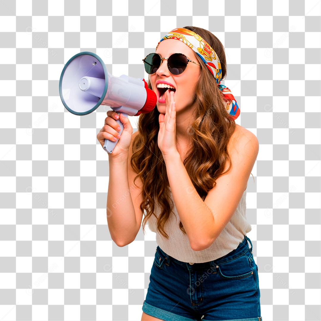 Mulher com Megafone PNG Transparente