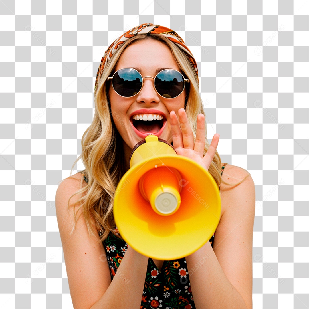 Mulher com Megafone PNG Transparente