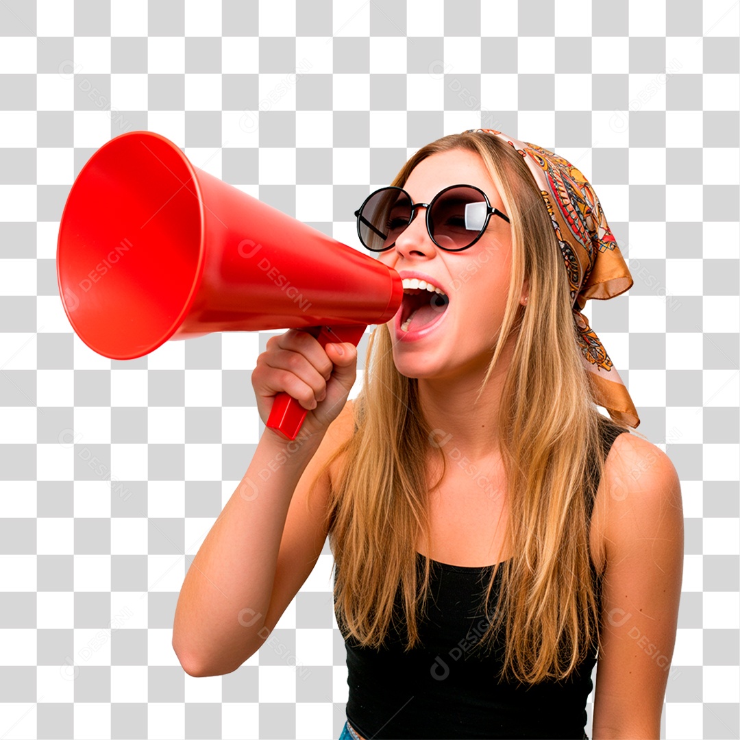 Mulher com Megafone PNG Transparente