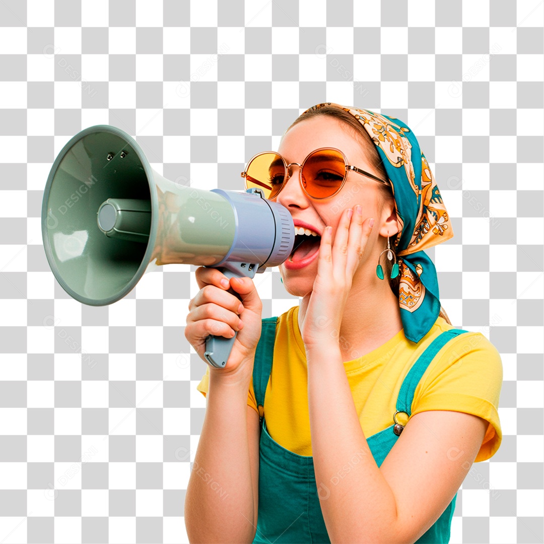 Mulher com Megafone PNG Transparente