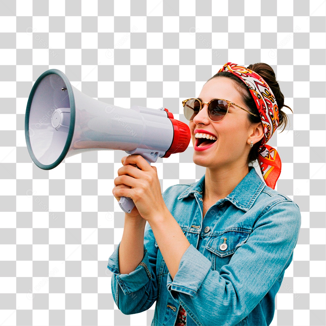 Mulher com Megafone PNG Transparente