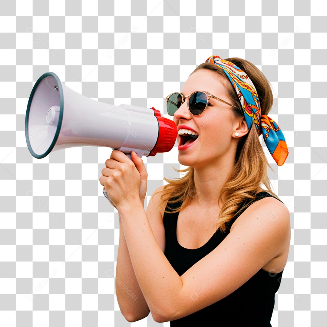 Mulher com Megafone PNG Transparente