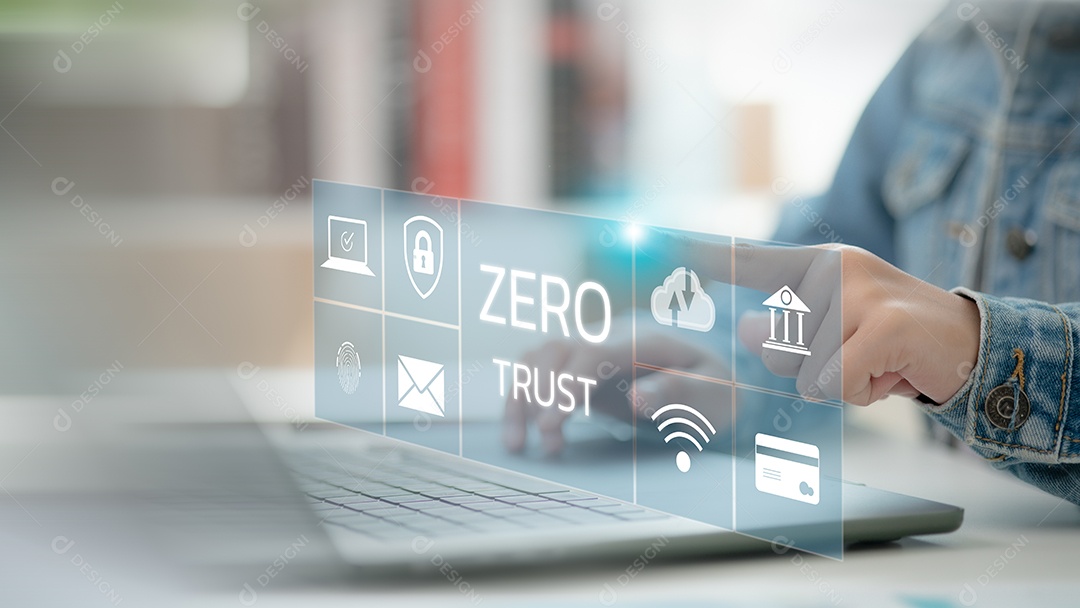 Conceito de segurança de confiança zero, empresários com ícone virtual