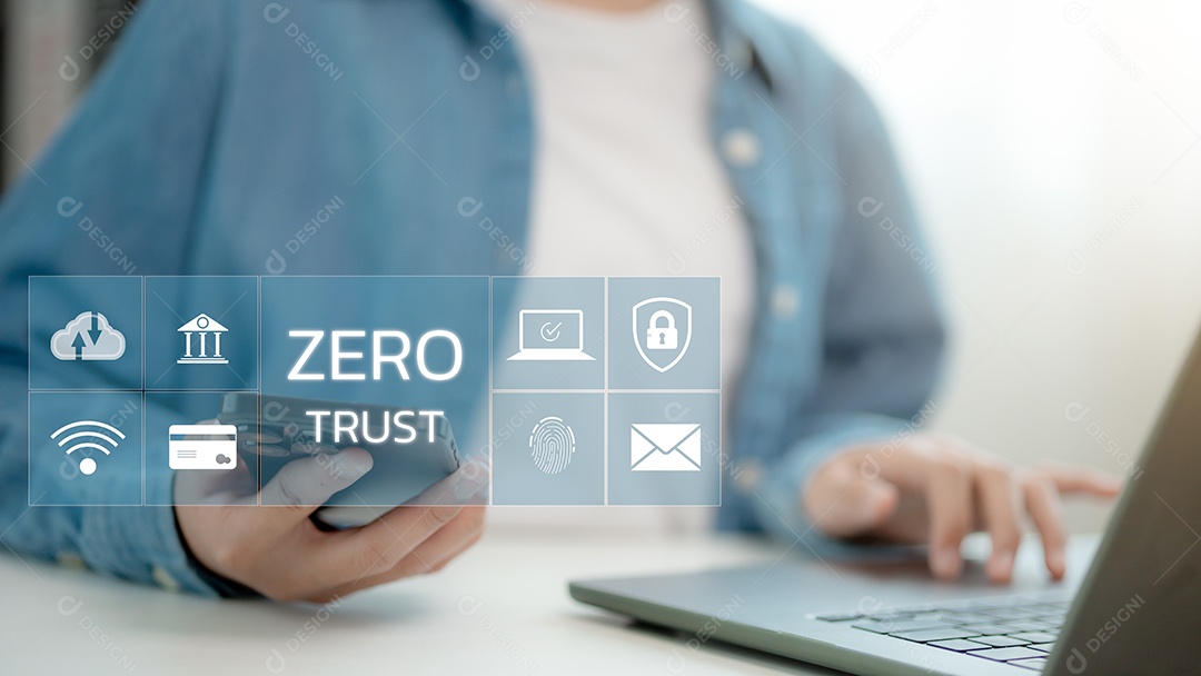 Ícone virtual de confiança zero para rede de segurança de informações comerciais