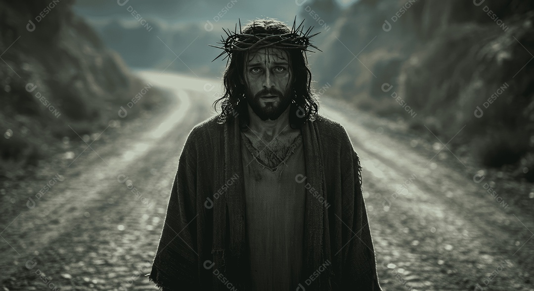 Jesus Cristo semelhança em um chão orando