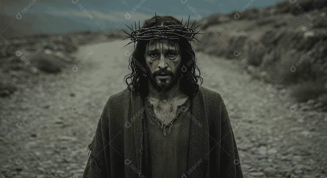 Jesus Cristo semelhança em um deserto orando