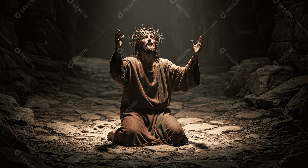 Jesus Cristo semelhança em um chão orando