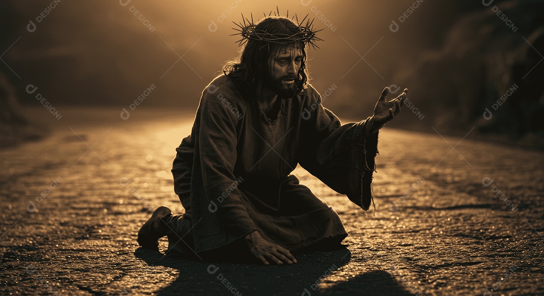 Jesus Cristo semelhança em um chão orando