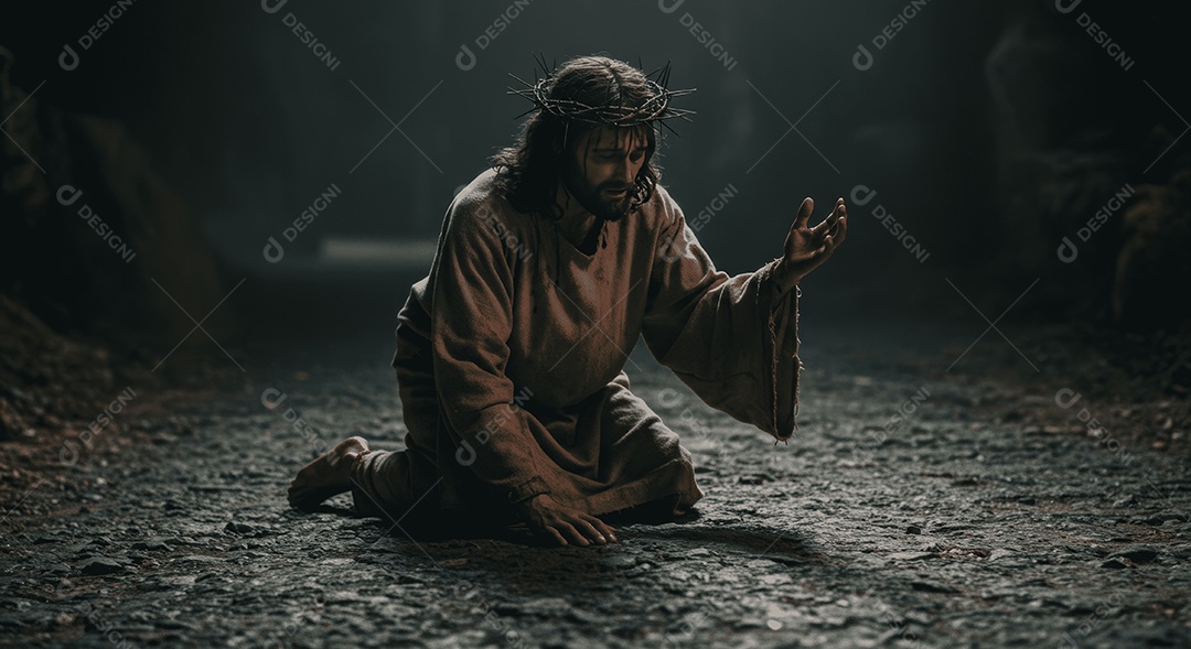 Jesus Cristo semelhança em um chão orando