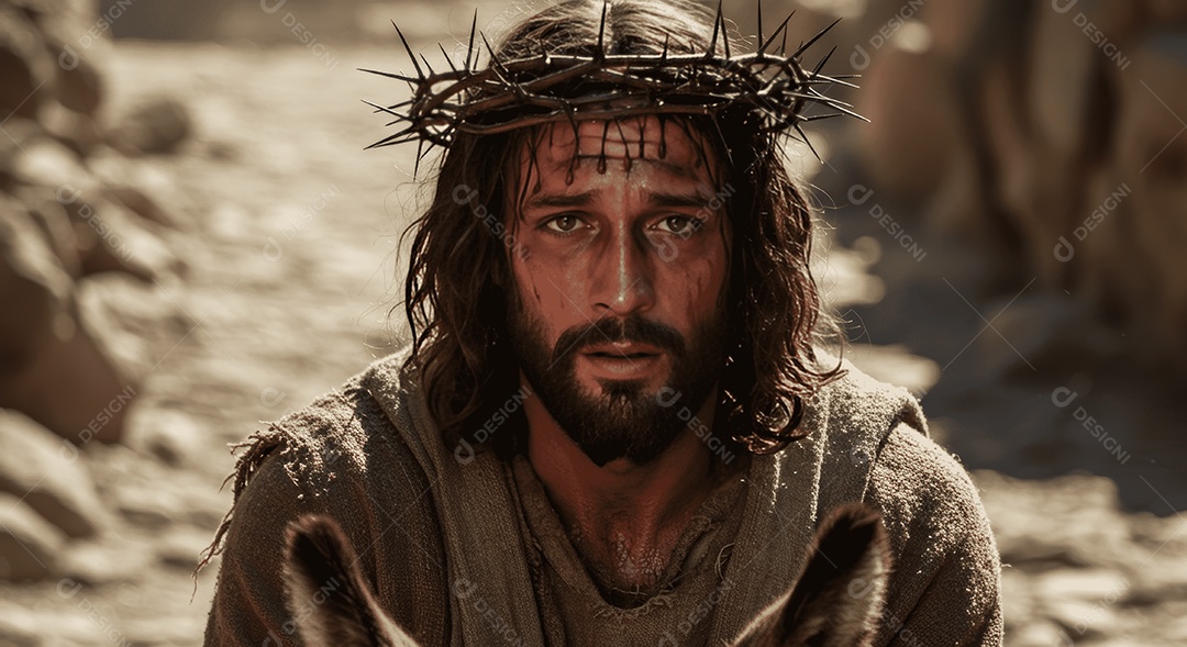 Semelhança de Cristo com coroa de espinhos em uma estrada
