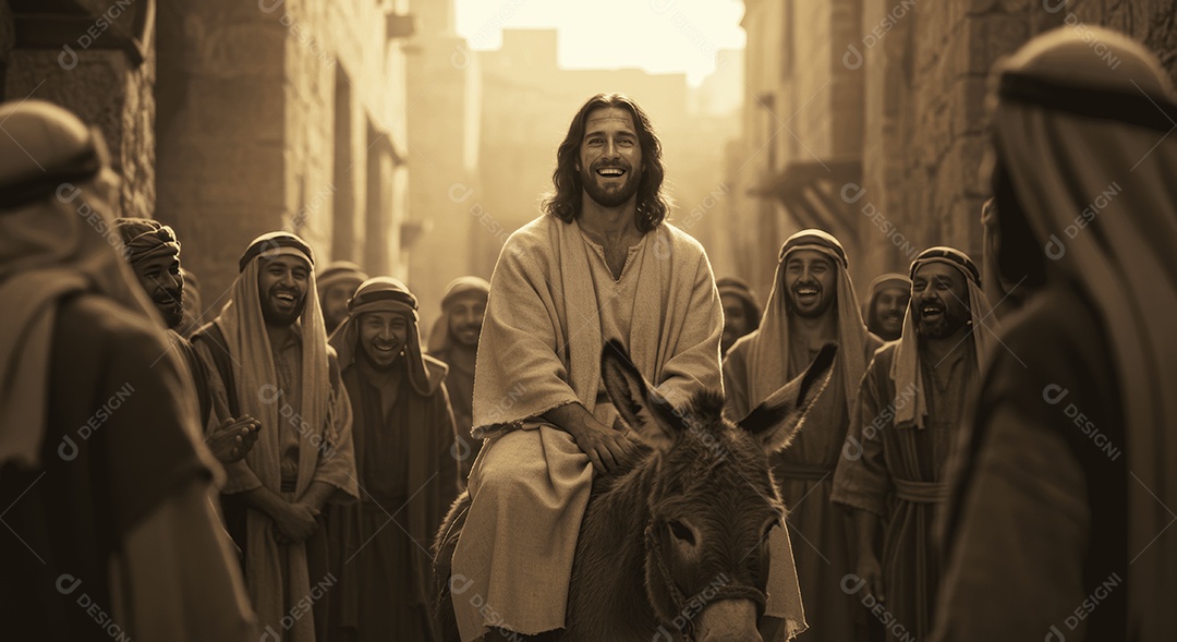 Semelhança de Cristo encima de um jegue na comunidade