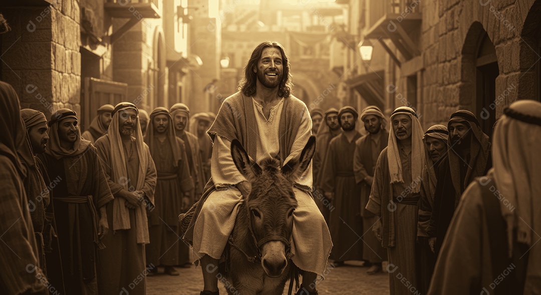 Semelhança de Cristo encima de um jegue na comunidade