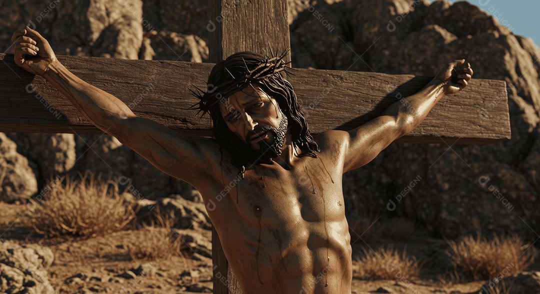 Semelhança de Cristo pregado na cruz com coroa de espinhos