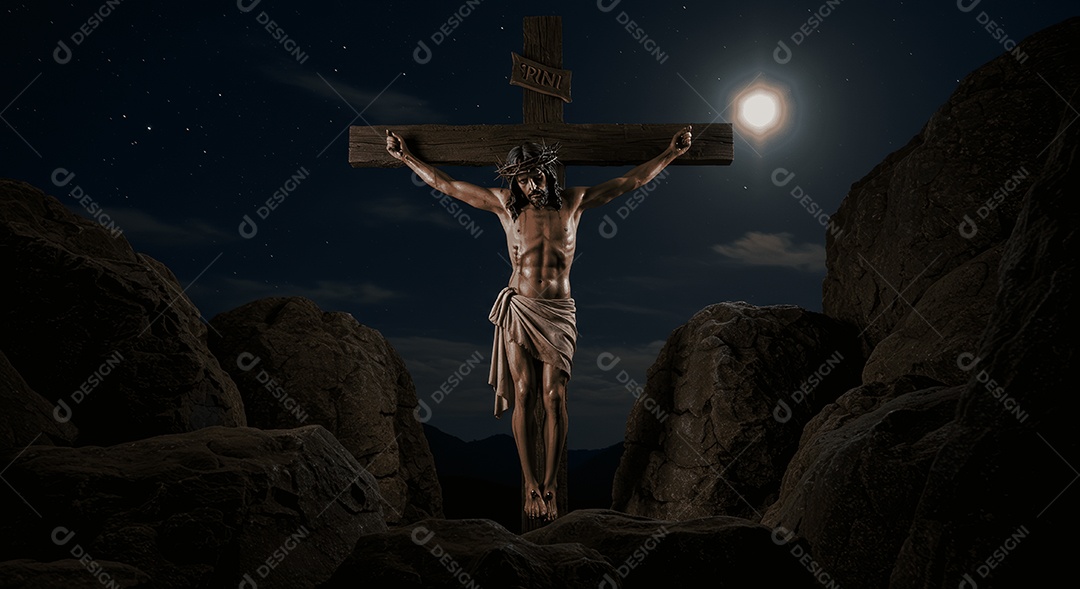 Semelhança Jesus Cristo pregado na cruz na páscoa em uma noite