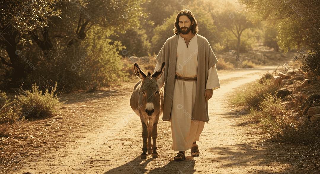 Semelhança de jegue com Jesus Cristo em um caminho