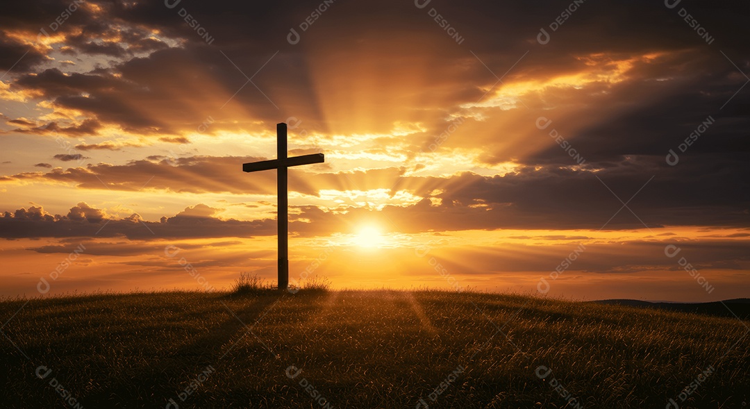 Cruz ao amanhecer linda paisagem
