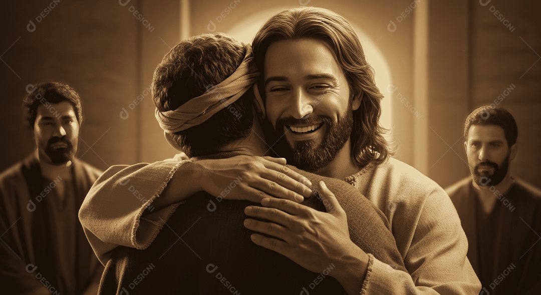Semelhança de Jesus Cristo abraçando irmãos com afeto