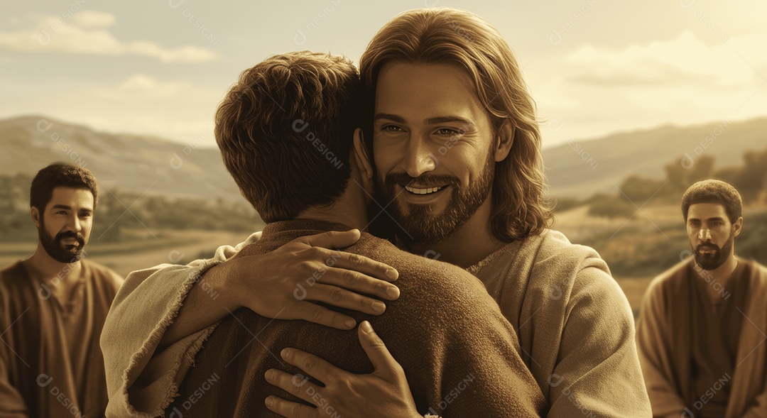 Semelhança de Jesus abraçando irmãos