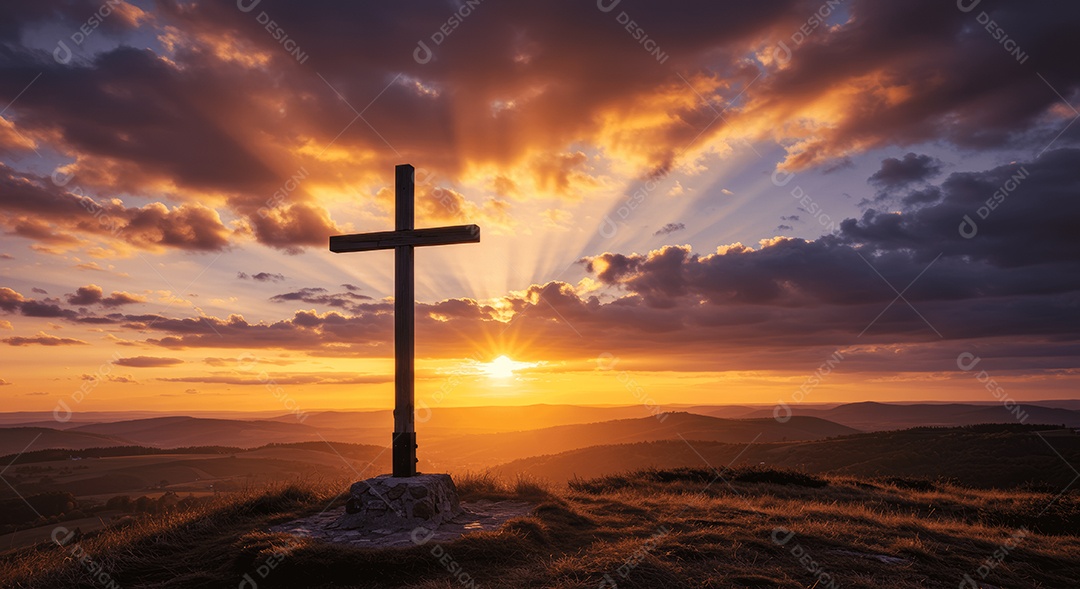 Um lindo céu com cruz em destaque ressurreição de Cristo