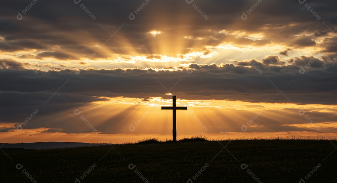 Um amanhecer lindo com cruz em destaque ressurreição de Cristo