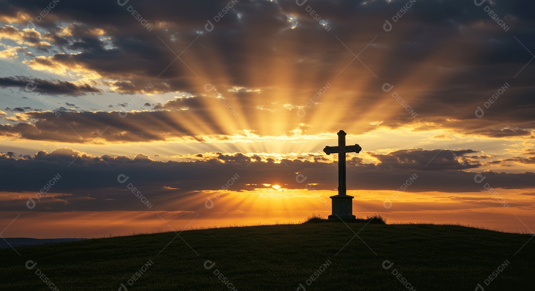 Céu perfeito ao amanhecer com cruz ressurreição de Cristo