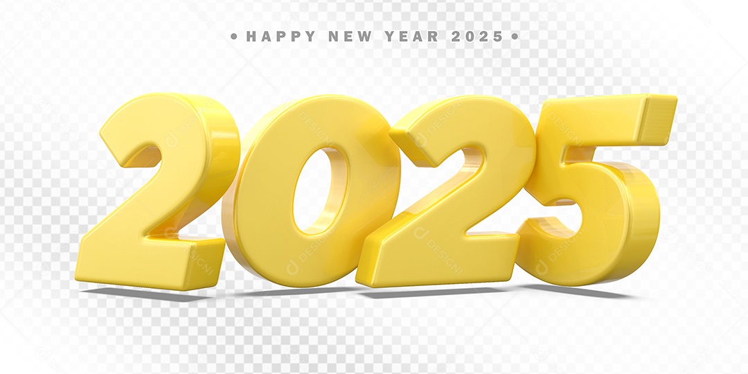 Elemento 3D Número 2025 Amarelo Para Composição PSD