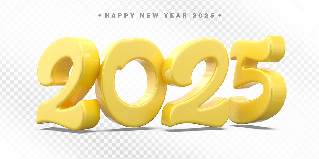 Elemento 3D Número 2025 Amarelo Para Composição PSD