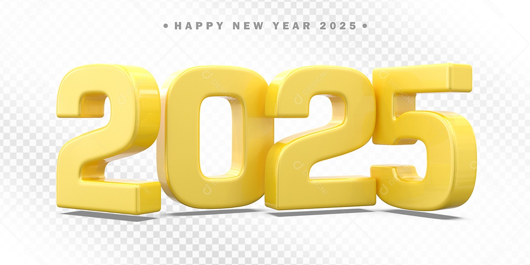 Elemento 3D Número 2025 Amarelo Para Composição PSD