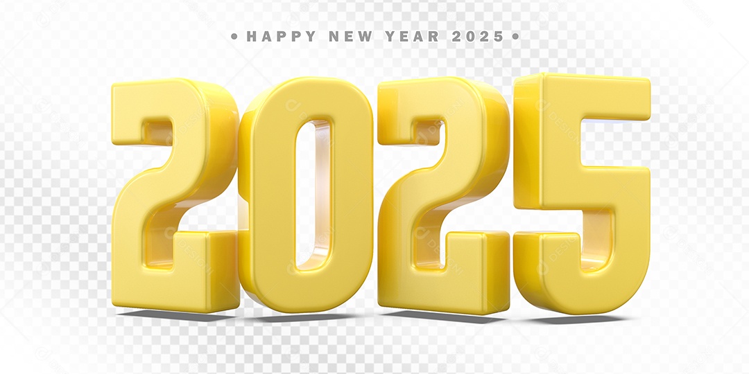 Elemento 3D Número 2025 Amarelo Para Composição PSD