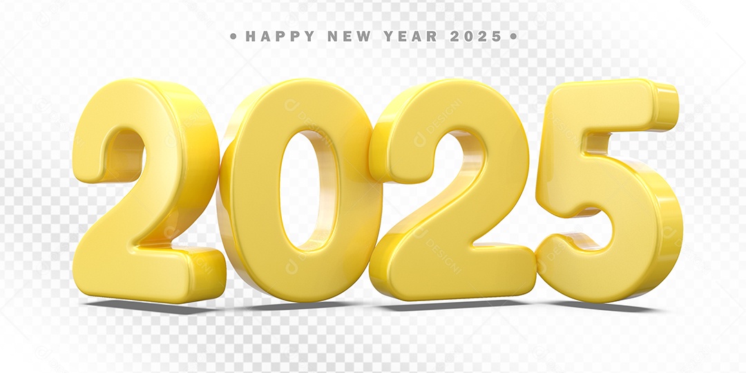 Elemento 3D Número 2025 Amarelo Para Composição PSD