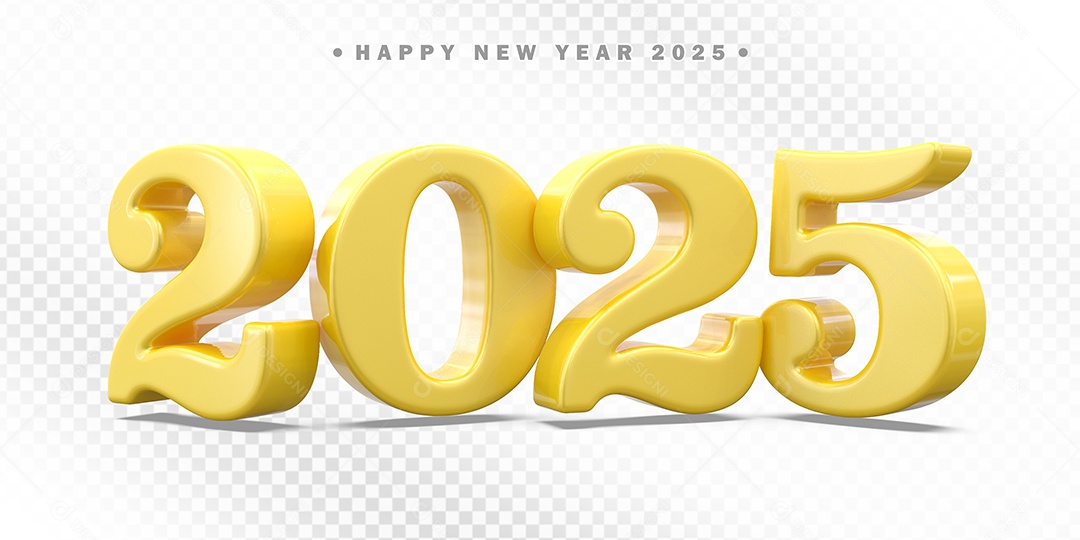 Elemento 3D Número 2025 Amarelo Para Composição PSD