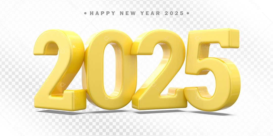 Elemento 3D Número 2025 Amarelo Para Composição PSD