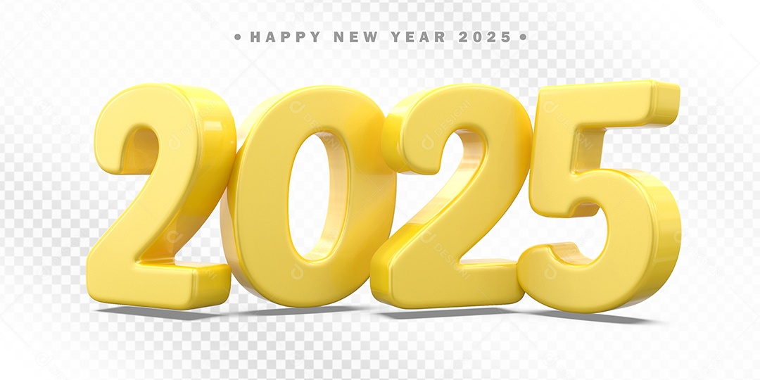 Elemento 3D Número 2025 Amarelo Para Composição PSD