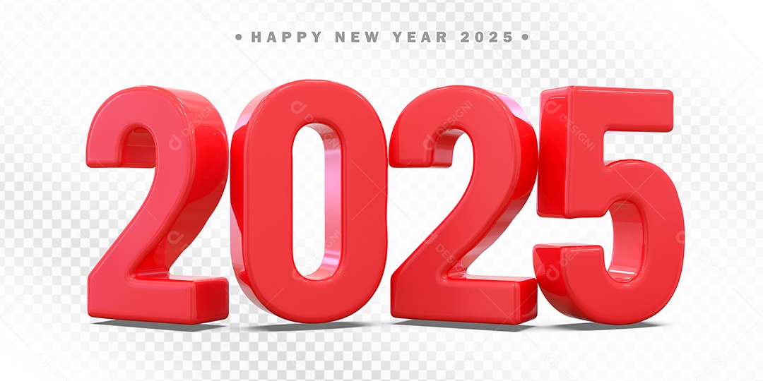 Elemento 3D Número 2025 Vermelho Para Composição PSD