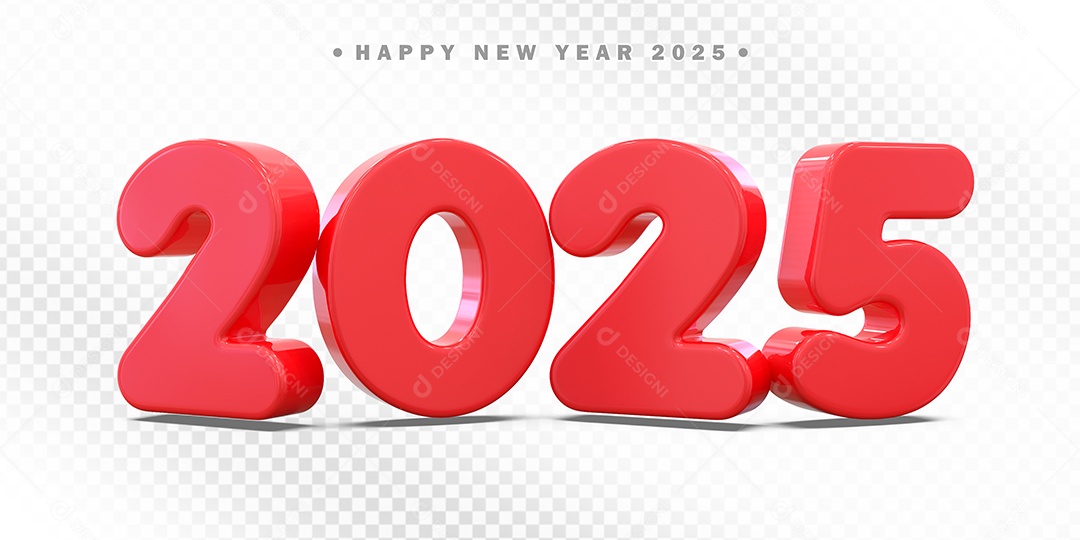 Elemento 3D Número 2025 Vermelho Para Composição PSD