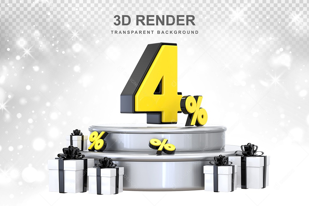 Número 3D 4% Preto e Amarelo Elemento Para Composição PSD