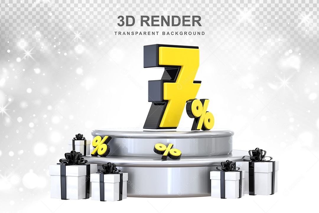 Número 3D 7% Preto e Amarelo Elemento Para Composição PSD