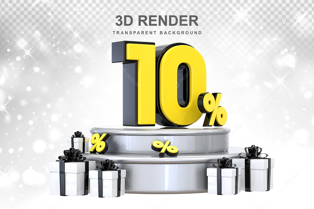 Número 3D 10% Preto e Amarelo Elemento Para Composição PSD