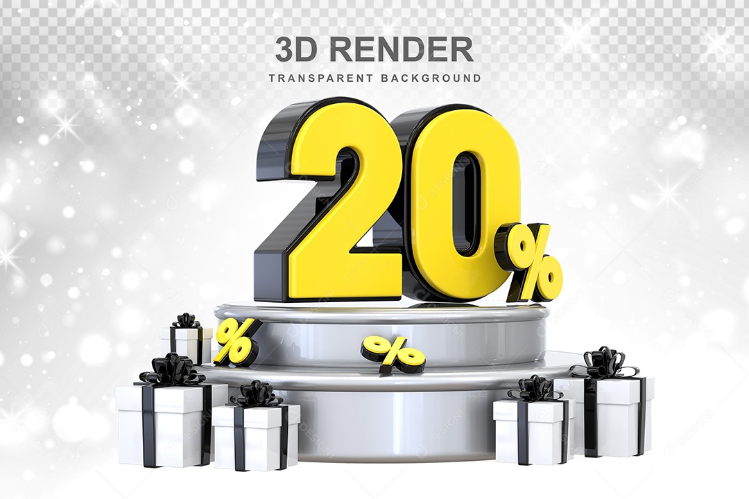 Número 3D 20% Preto e Amarelo Elemento Para Composição PSD