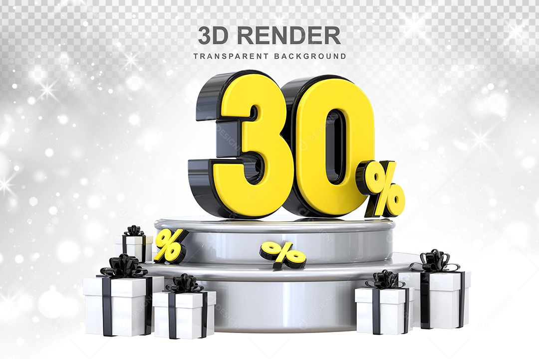 Número 3D 30% Preto e Amarelo Elemento Para Composição PSD