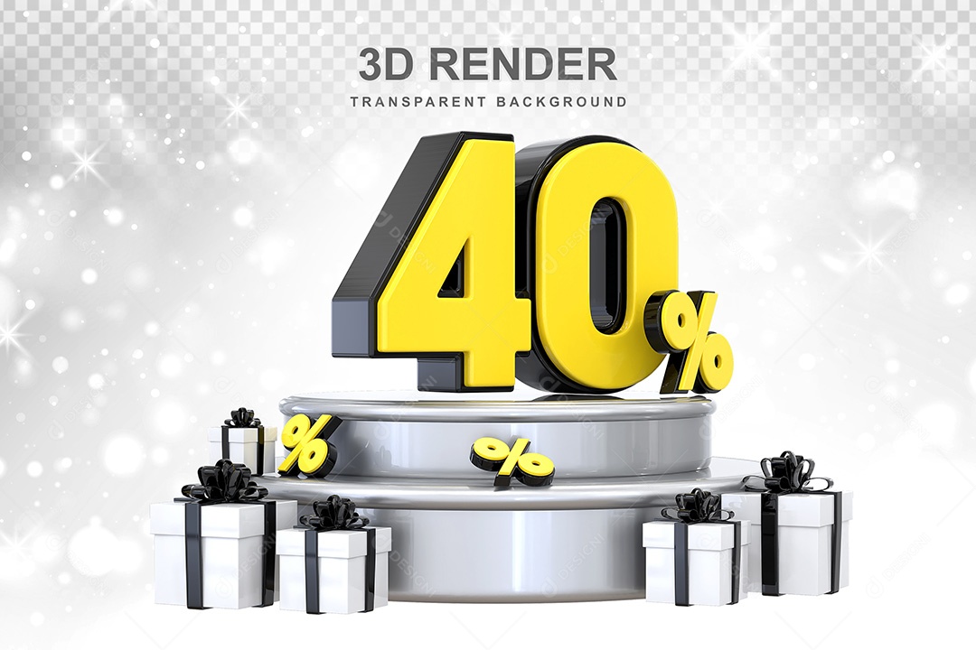Número 3D 40% Preto e Amarelo Elemento Para Composição PSD