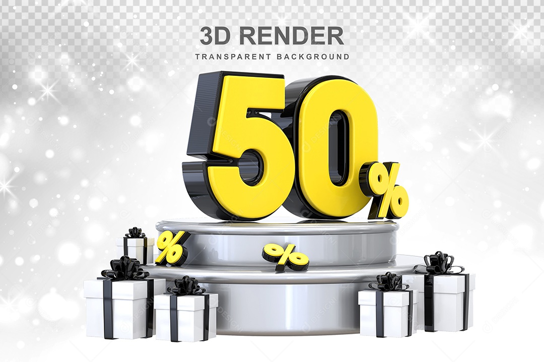 Número 3D 55% Preto e Amarelo Elemento Para Composição PSD