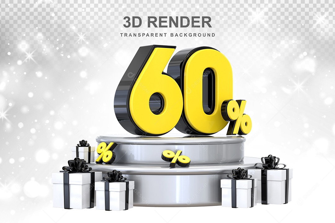 Número 3D 75% Preto e Amarelo Elemento Para Composição PSD