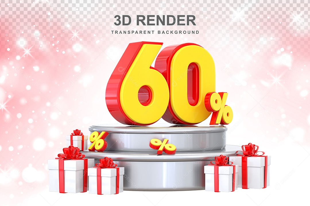 Número 3D 60% Amarelo Elemento Para Composição PSD