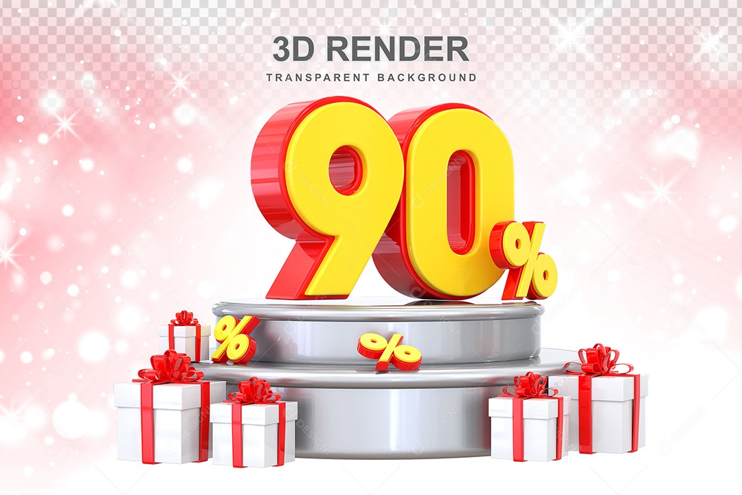 Número 3D 90% Amarelo Elemento Para Composição PSD